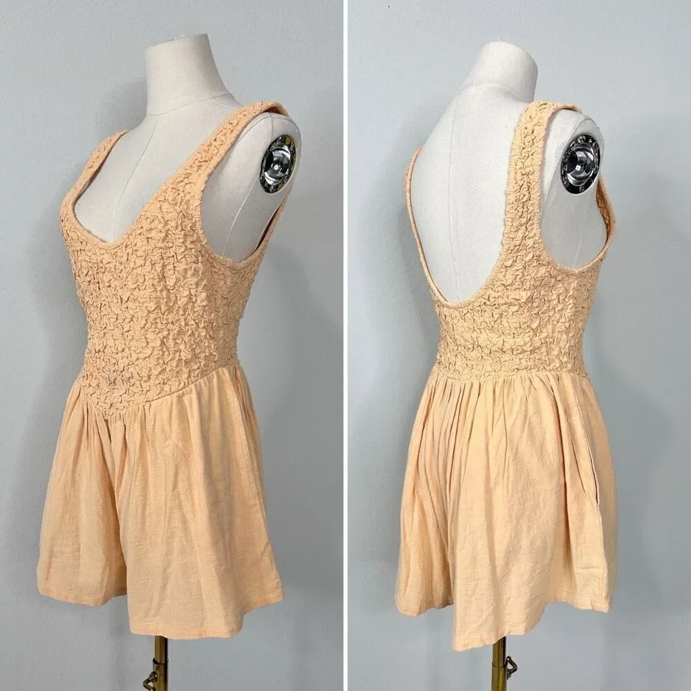 Free People Juliette Smocked Romper Sz S Cotton Gauze Boho Coquette Beachy NWT